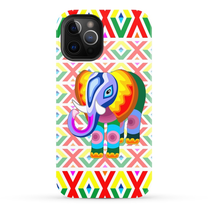 iPhone 12 Pro StrongFit Elephant Rainbow Colors Patchwork by BluedarkArt