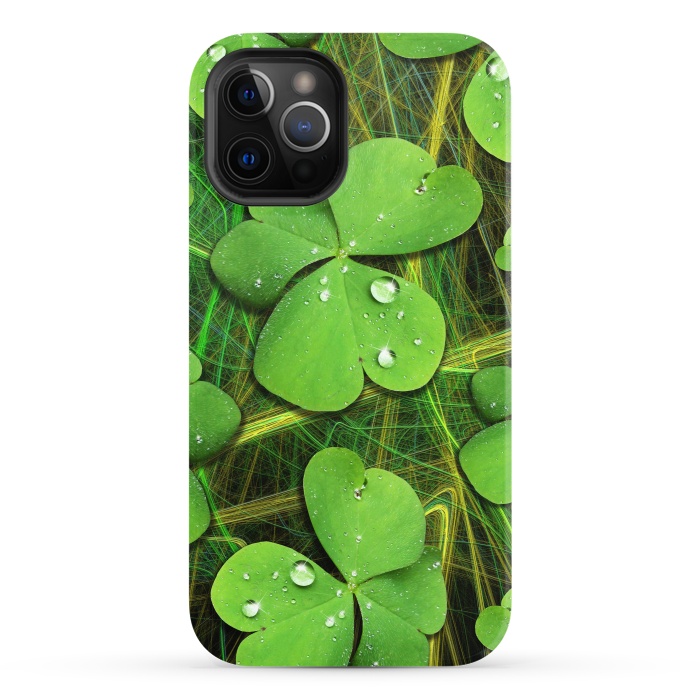 iPhone 12 Pro StrongFit Shamrocks St Patrick with Dew Drops by BluedarkArt