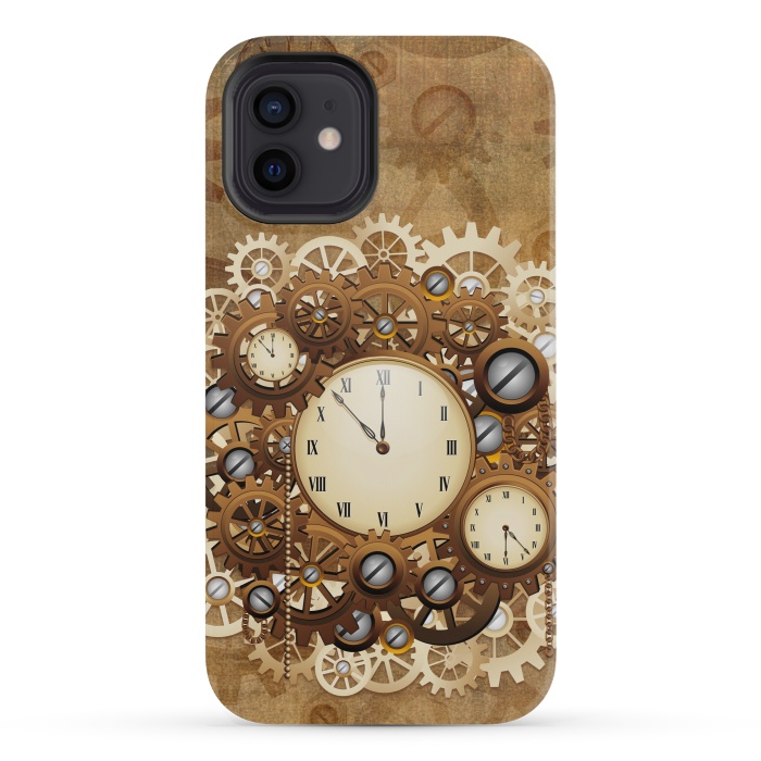 iPhone 12 mini StrongFit Steampunk Clocks and Gears Vintage Style  by BluedarkArt