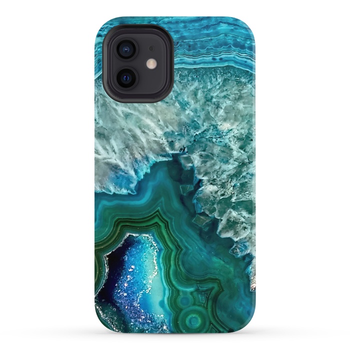 iPhone 12 StrongFit Ocean Blue Glitter Agate by  Utart