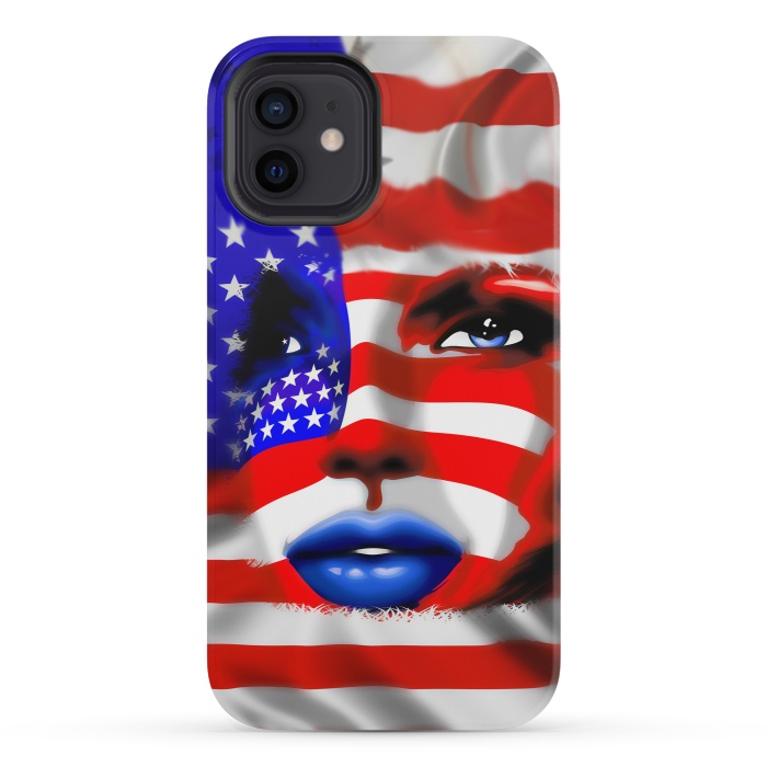 iPhone 12 mini StrongFit Usa Flag on Girl's Face by BluedarkArt