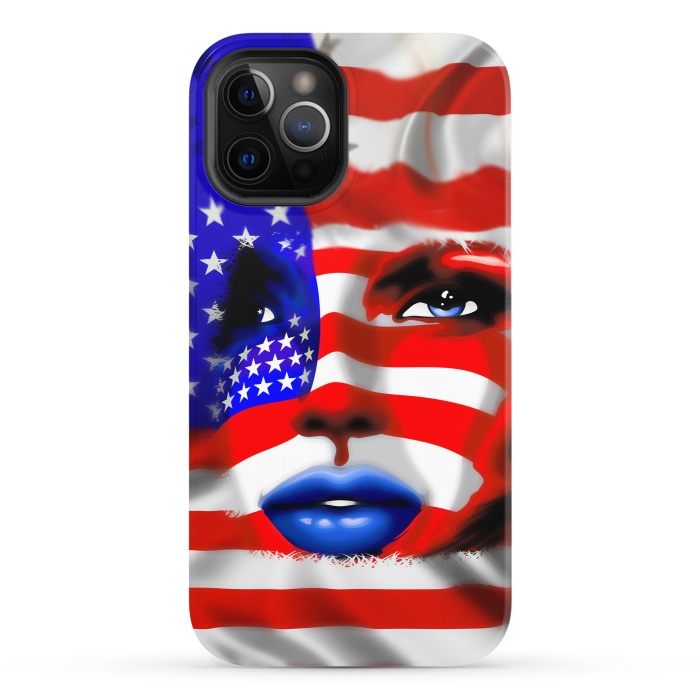 iPhone 12 Pro StrongFit Usa Flag on Girl's Face by BluedarkArt