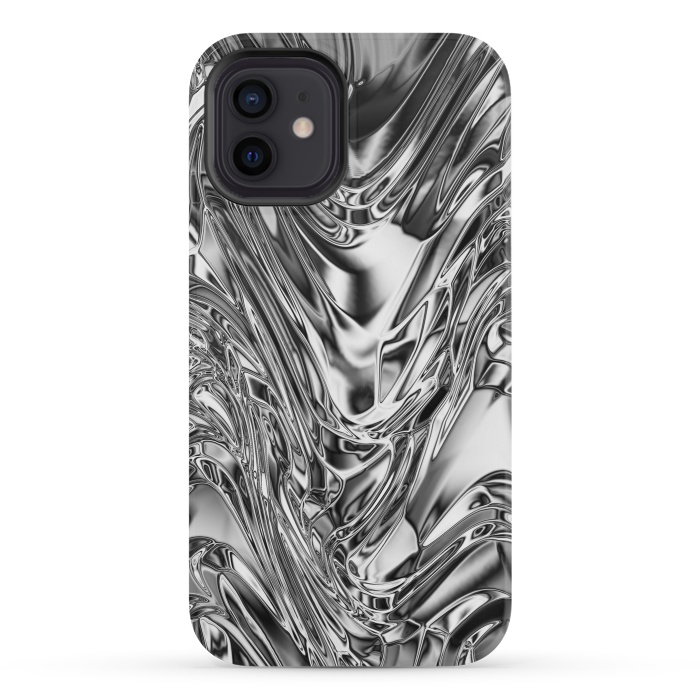 iPhone 12 mini StrongFit Silver Aluminium Molten Metal Digital Texture by BluedarkArt