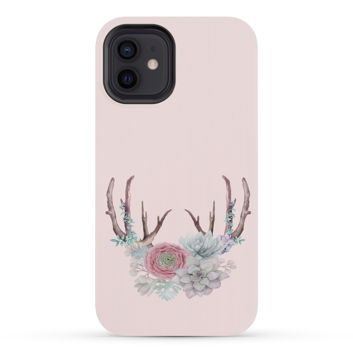 iPhone 12 mini StrongFit Bohomian Art- Antlers Flowers and Cactus by  Utart