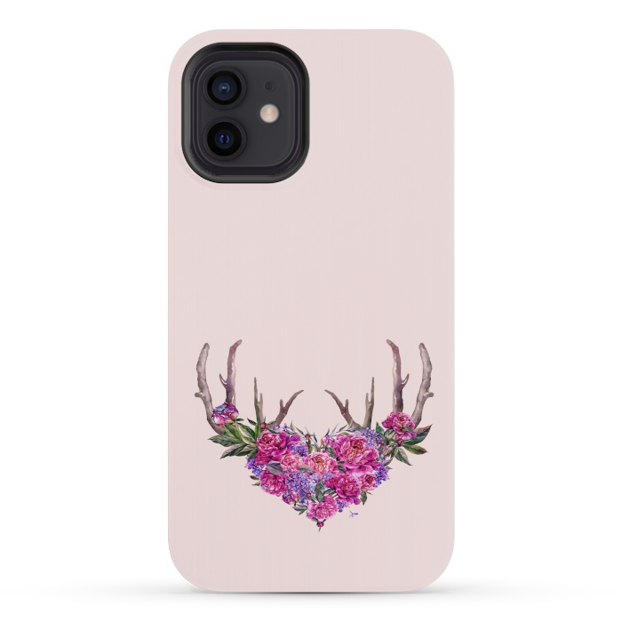 iPhone 12 mini StrongFit Bohemian Watercolor Illustration - Heart and Antler by  Utart