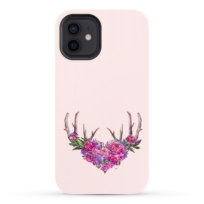 iPhone 12 StrongFit Bohemian Watercolor Illustration - Heart and Antler by  Utart