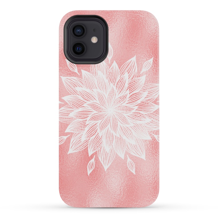 iPhone 12 mini StrongFit White Mandala on Pink Metal by  Utart