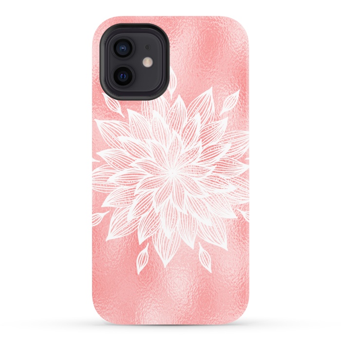 iPhone 12 StrongFit White Mandala on Pink Metal by  Utart