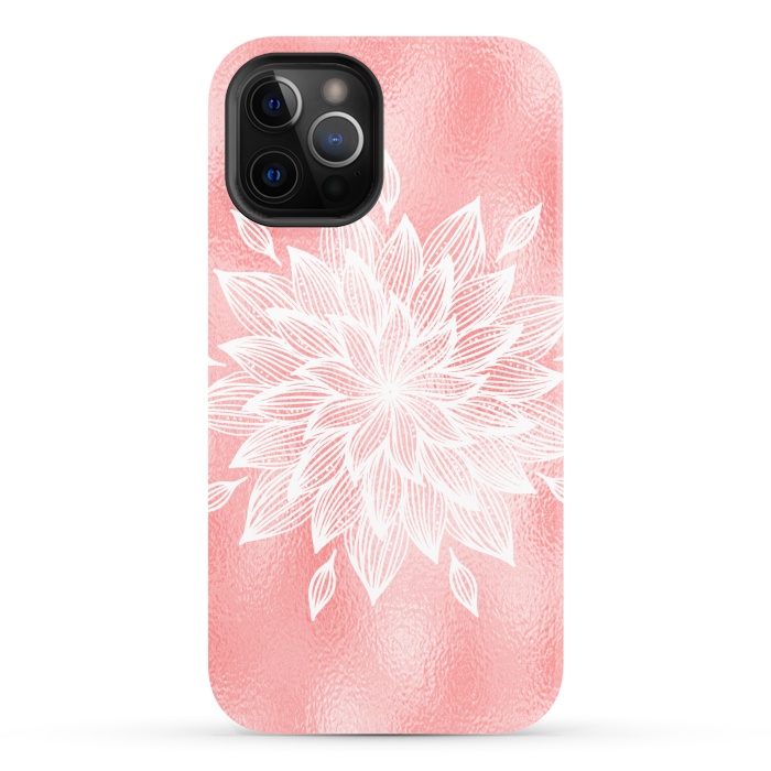 iPhone 12 Pro StrongFit White Mandala on Pink Metal by  Utart