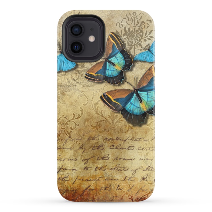 iPhone 12 StrongFit Blue Butterfly Vintage Collage by Andrea Haase