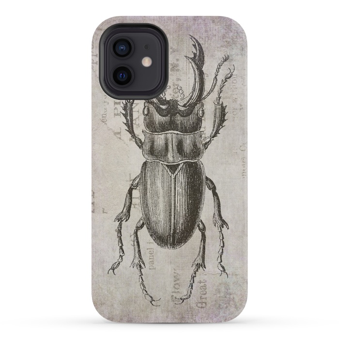iPhone 12 mini StrongFit Stag Beetle Vintage Mixed Media Art by Andrea Haase