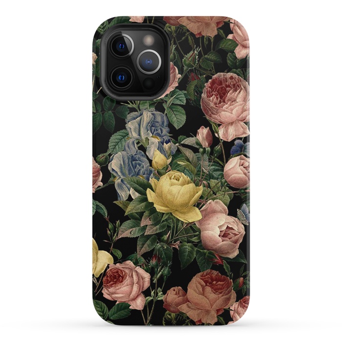 iPhone 12 Pro StrongFit Victorian Vintage Roses on Black by  Utart