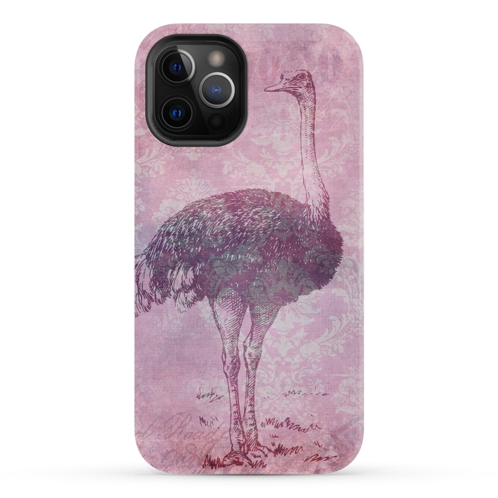 iPhone 12 Pro StrongFit Vintage Pink Ostrich Art by Andrea Haase