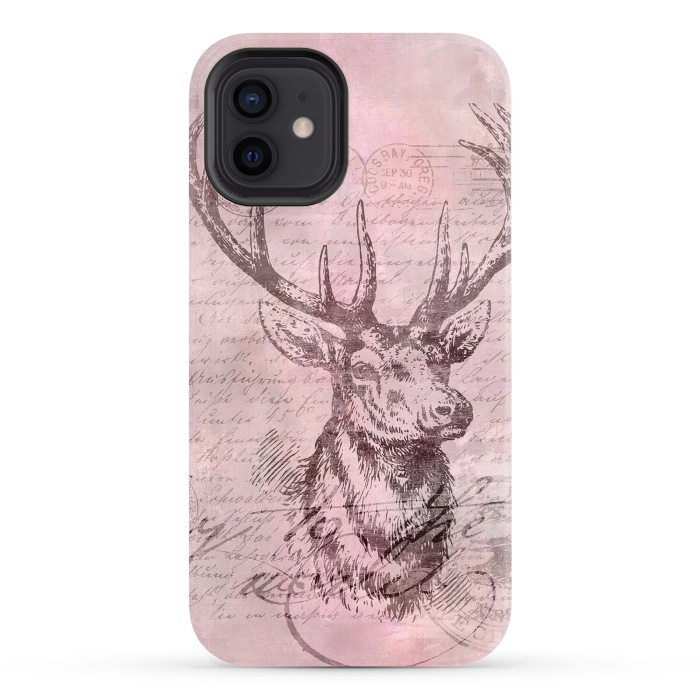 iPhone 12 StrongFit Vintage Deer Pastel Pink by Andrea Haase