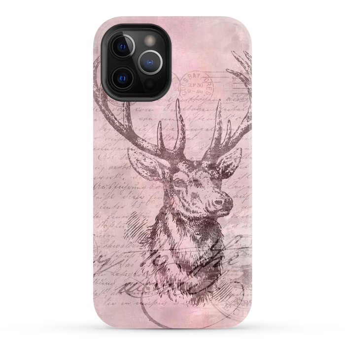 iPhone 12 Pro StrongFit Vintage Deer Pastel Pink by Andrea Haase