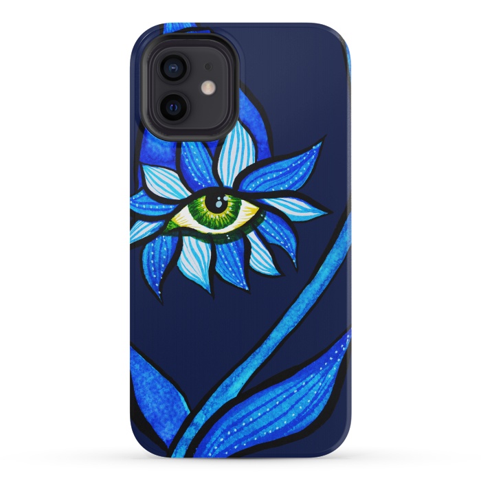 iPhone 12 mini StrongFit Blue Staring Creepy Eye Flower by Boriana Giormova