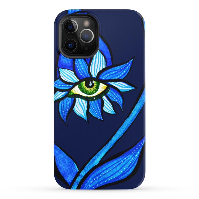 iPhone 12 Pro StrongFit Blue Staring Creepy Eye Flower by Boriana Giormova