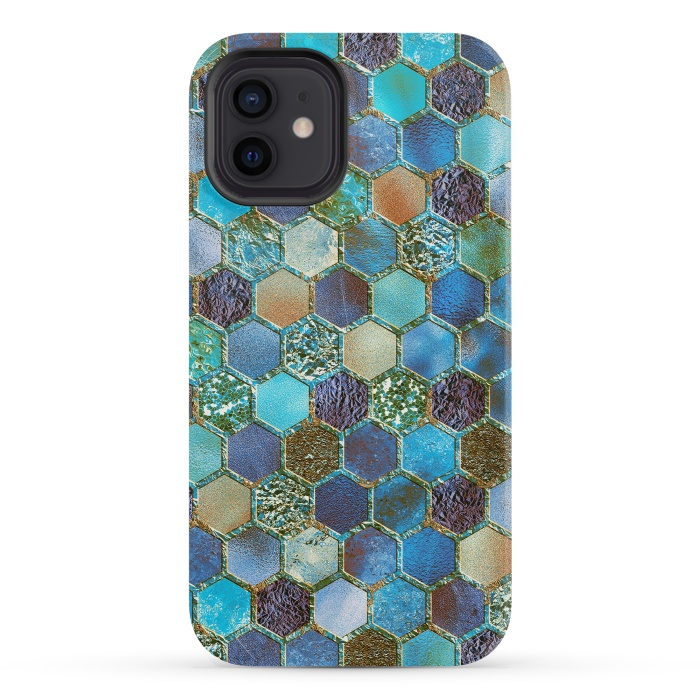 iPhone 12 mini StrongFit Multicolor Blue Metal Honeycomb Pattern by  Utart