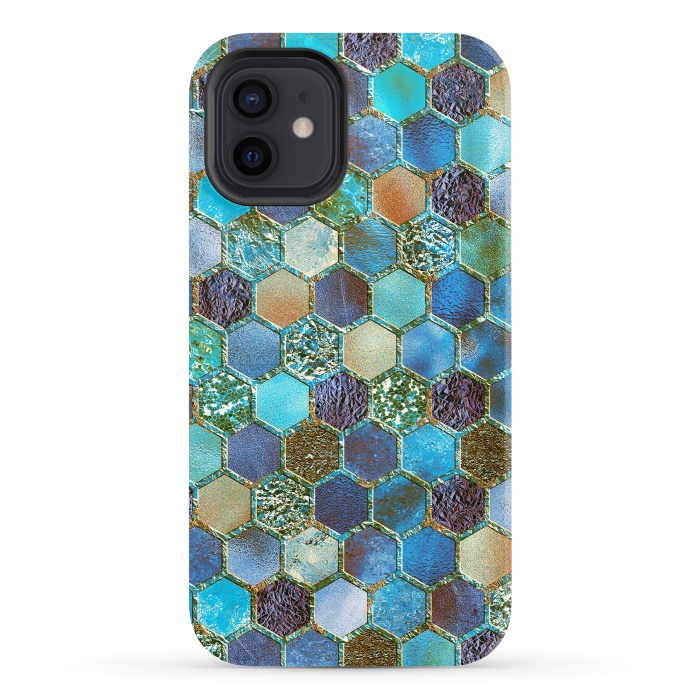 iPhone 12 StrongFit Multicolor Blue Metal Honeycomb Pattern by  Utart