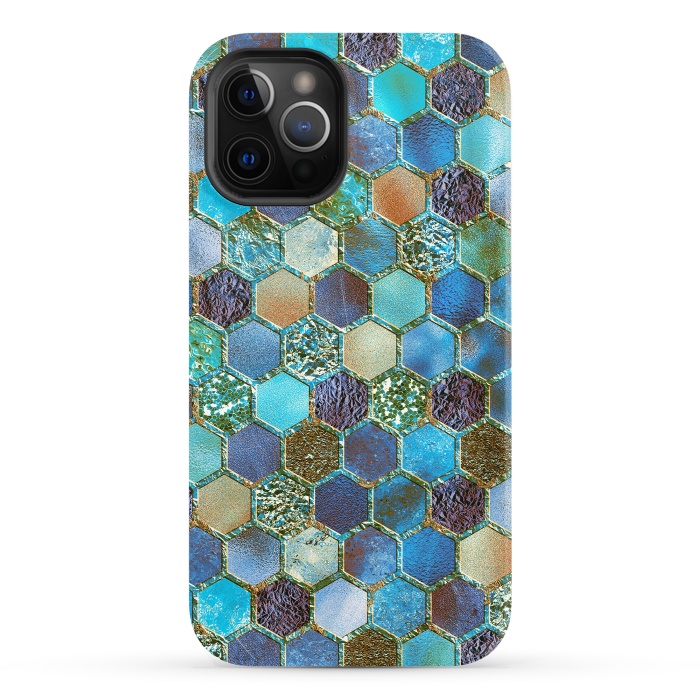 iPhone 12 Pro StrongFit Multicolor Blue Metal Honeycomb Pattern by  Utart