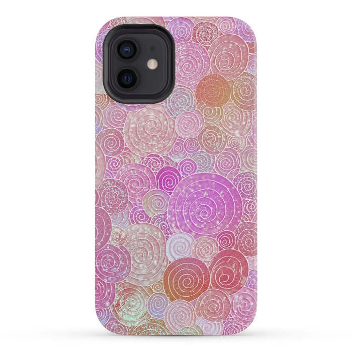 iPhone 12 mini StrongFit Pink Metal Circles Dots Pattern by  Utart
