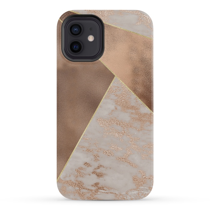 iPhone 12 mini StrongFit Modern minimalistic Copper Marble Triangles  by  Utart