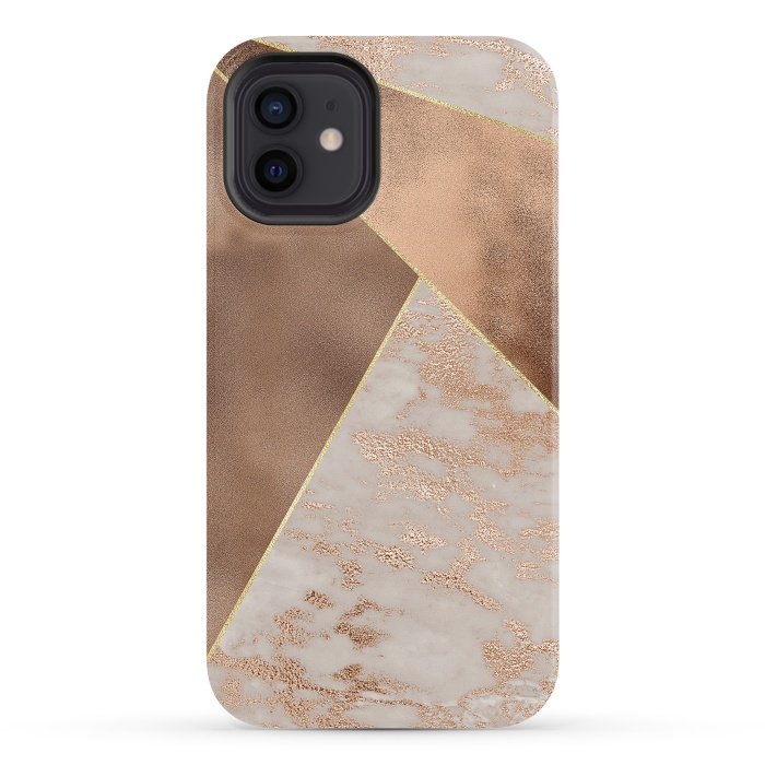 iPhone 12 StrongFit Modern minimalistic Copper Marble Triangles  by  Utart
