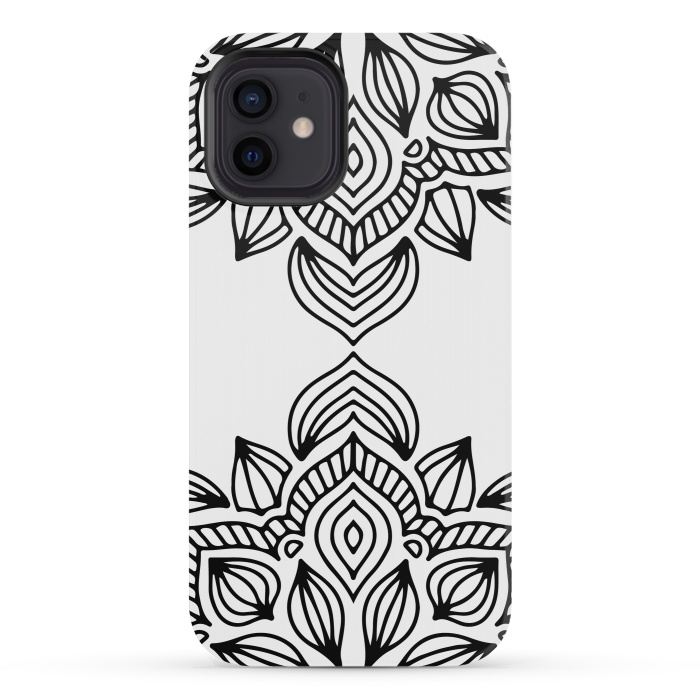 iPhone 12 mini StrongFit black and white mandala by haroulita