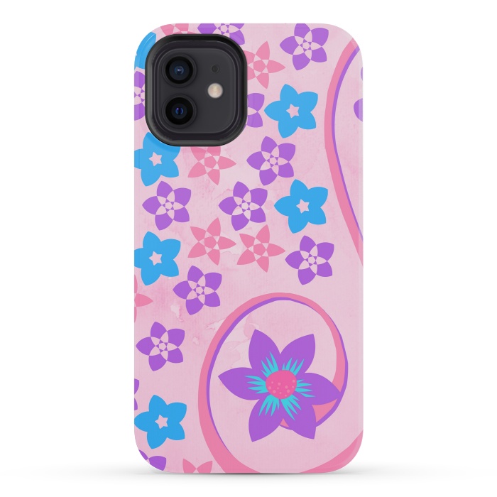 iPhone 12 mini StrongFit pink blue flower pattern by MALLIKA