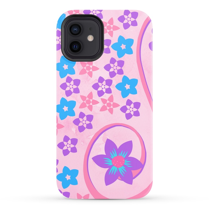 iPhone 12 StrongFit pink blue flower pattern by MALLIKA