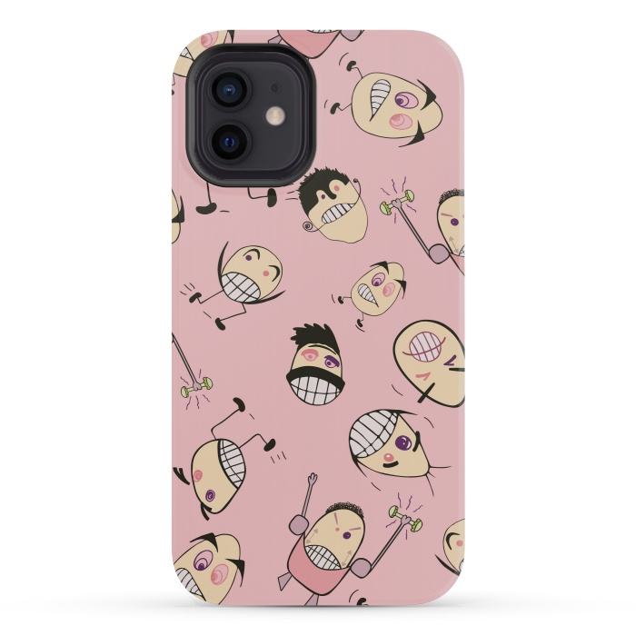 iPhone 12 mini StrongFit Egg Heads on Pink by Paula Ohreen