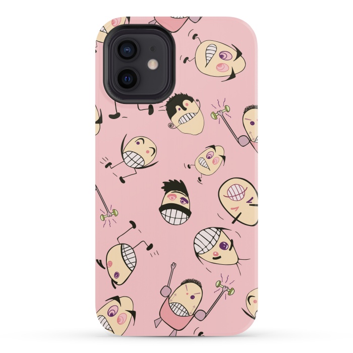 iPhone 12 StrongFit Egg Heads on Pink by Paula Ohreen
