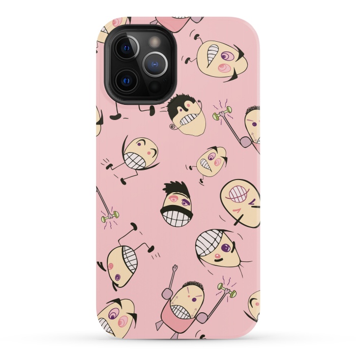 iPhone 12 Pro StrongFit Egg Heads on Pink by Paula Ohreen
