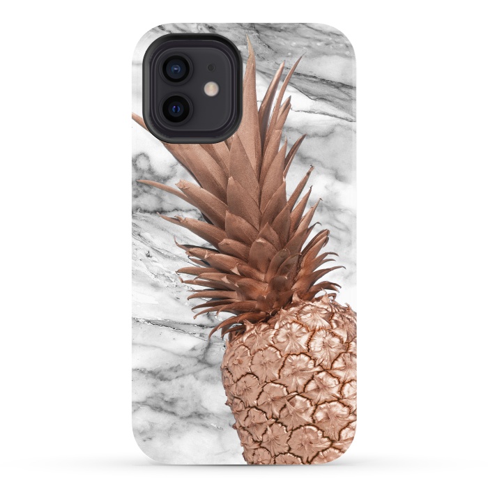 iPhone 12 StrongFit Rose Gold Pineapple on Marble by  Utart