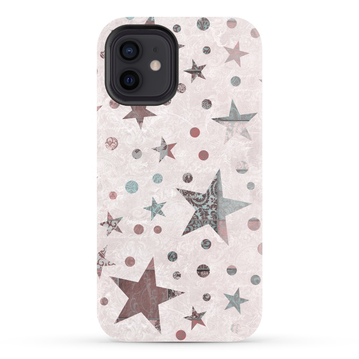 iPhone 12 StrongFit Pink Teal Patchwork Star Pattern by Andrea Haase