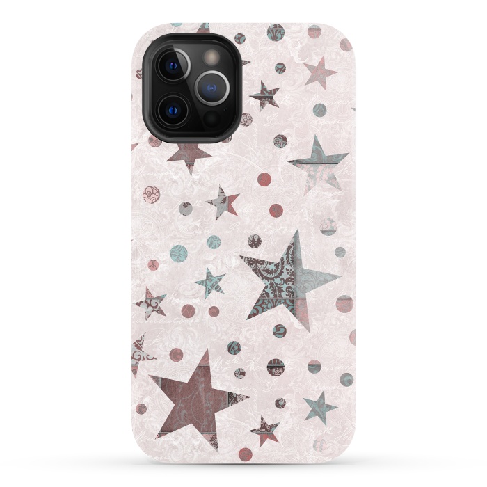 iPhone 12 Pro StrongFit Pink Teal Patchwork Star Pattern by Andrea Haase