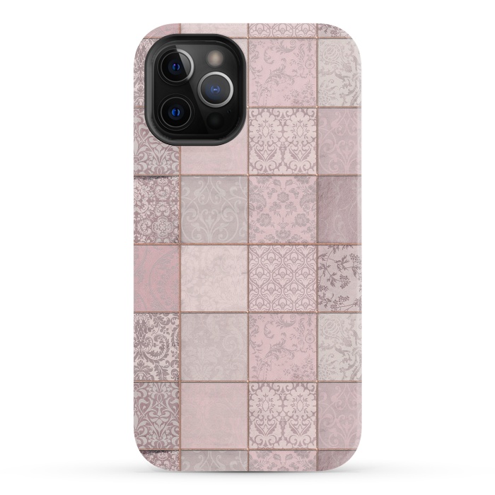 iPhone 12 Pro StrongFit Nostalgic Patchwork Tiles Soft Pink by Andrea Haase