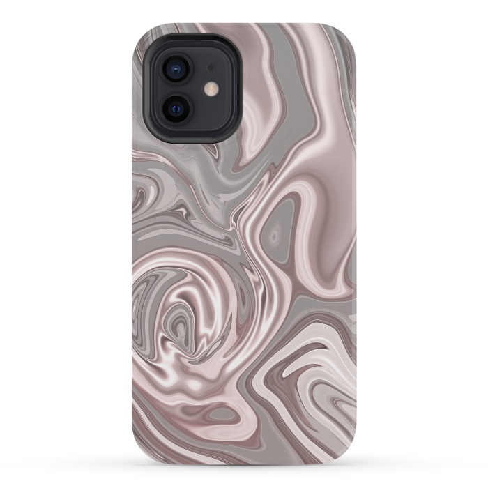 iPhone 12 mini StrongFit Rose Gold Gray Marbled Paint by Andrea Haase