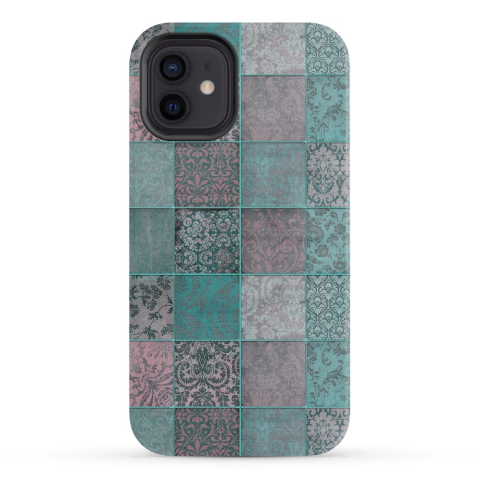 iPhone 12 mini StrongFit Vintage Teal Patchwork by Andrea Haase