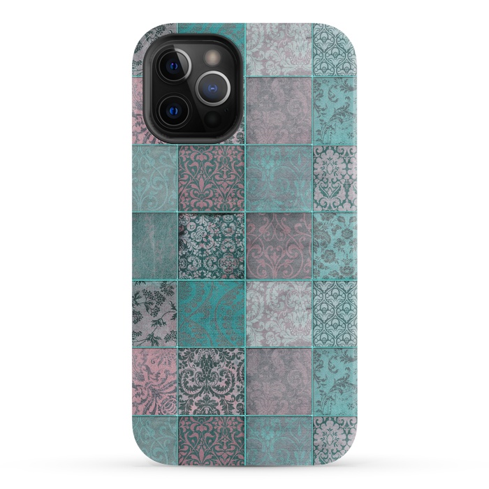 iPhone 12 Pro StrongFit Vintage Teal Patchwork by Andrea Haase