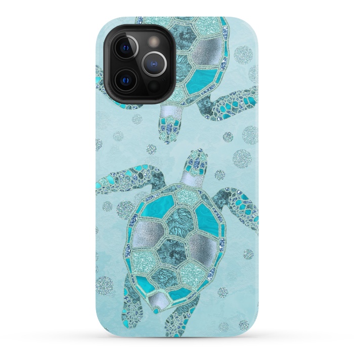 iPhone 12 Pro StrongFit Turquoise Glamour Turtle 2 by Andrea Haase