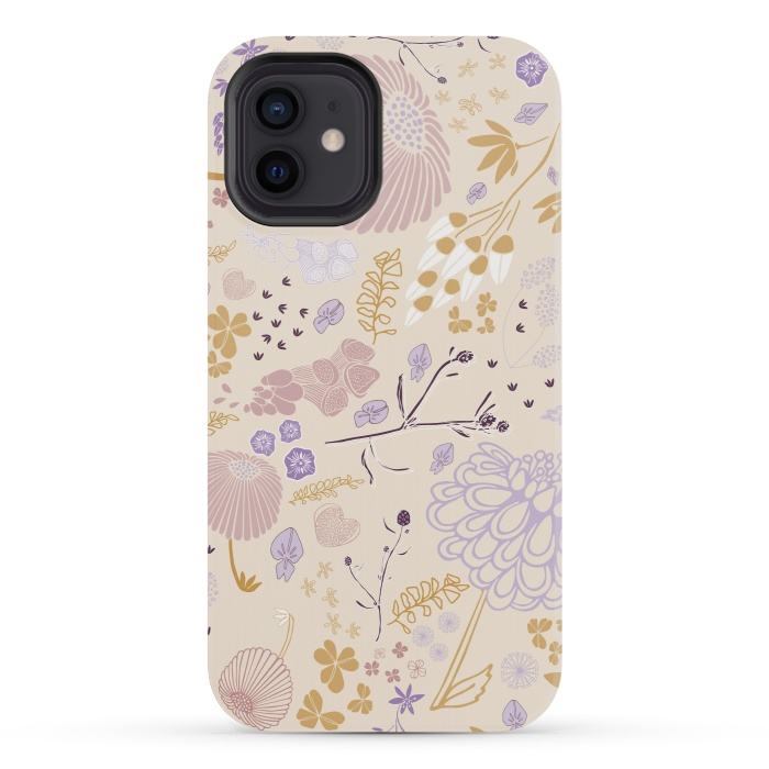 iPhone 12 mini StrongFit Field of Flowers in Pink, Purple and Mustard by Paula Ohreen