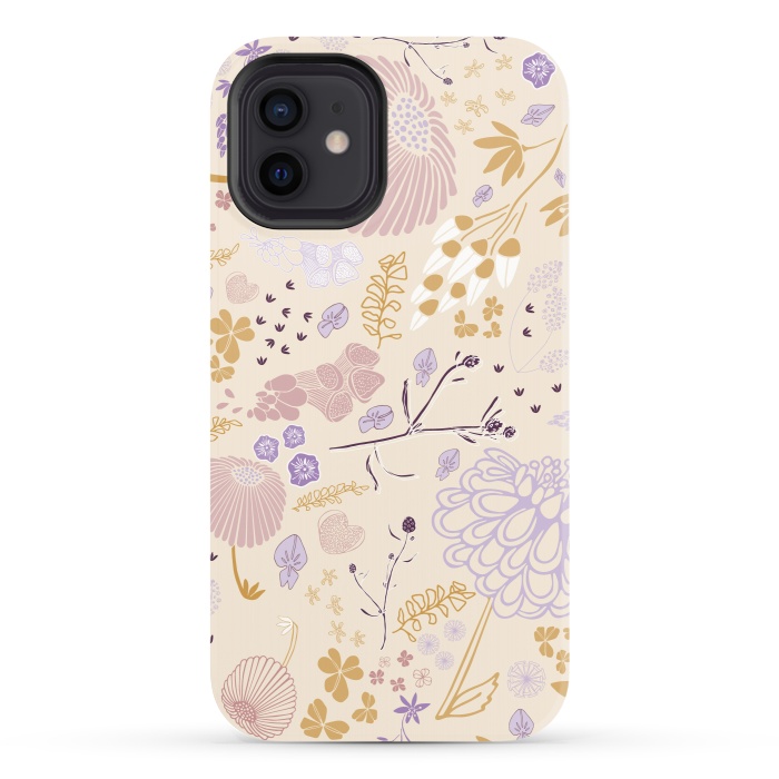 iPhone 12 StrongFit Field of Flowers in Pink, Purple and Mustard by Paula Ohreen