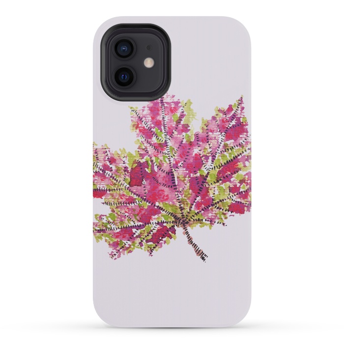 iPhone 12 mini StrongFit Colorful Watercolor Autumn Leaf by Boriana Giormova