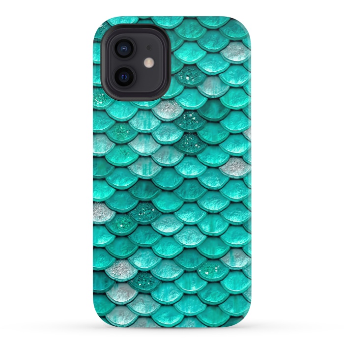 iPhone 12 StrongFit Mint Glitter Metal Mermaid Scales by  Utart