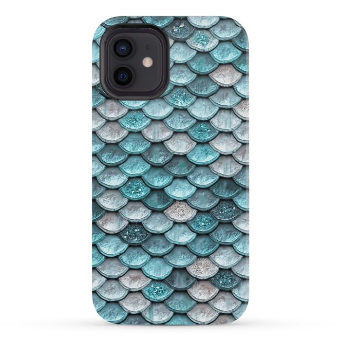 iPhone 12 mini StrongFit Silver and Blue Metal Glitter Mermaid Scales by  Utart