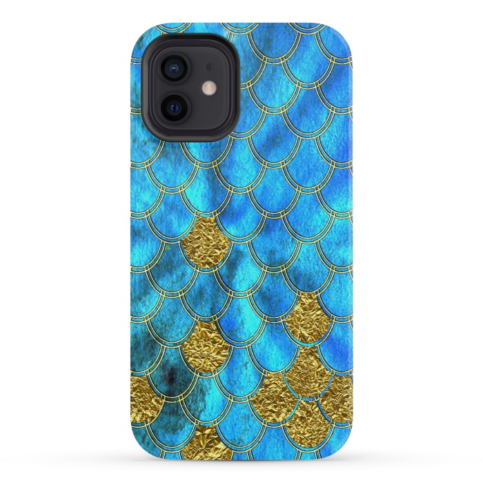 iPhone 12 mini StrongFit Blue and Gold Glitter Metal Mermaid Scales by  Utart
