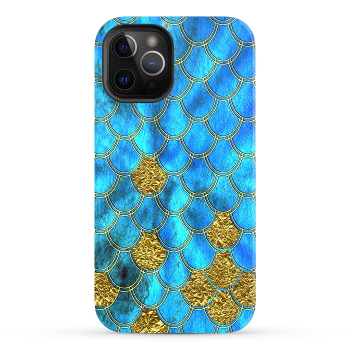 iPhone 12 Pro StrongFit Blue and Gold Glitter Metal Mermaid Scales by  Utart