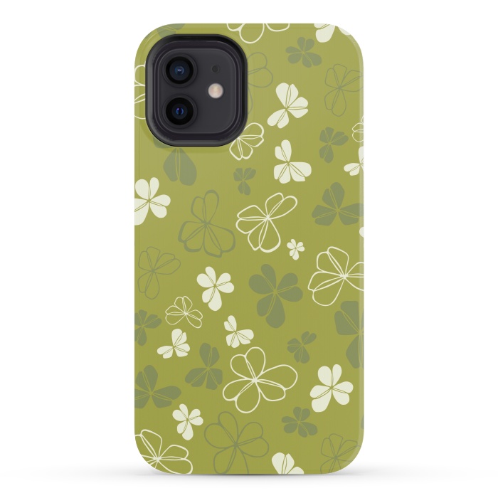 iPhone 12 mini StrongFit Lucky Clover in Green and White by Paula Ohreen