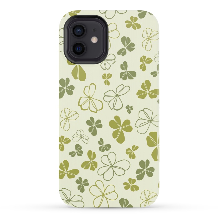 iPhone 12 mini StrongFit Lucky Clover in Cream and Green by Paula Ohreen